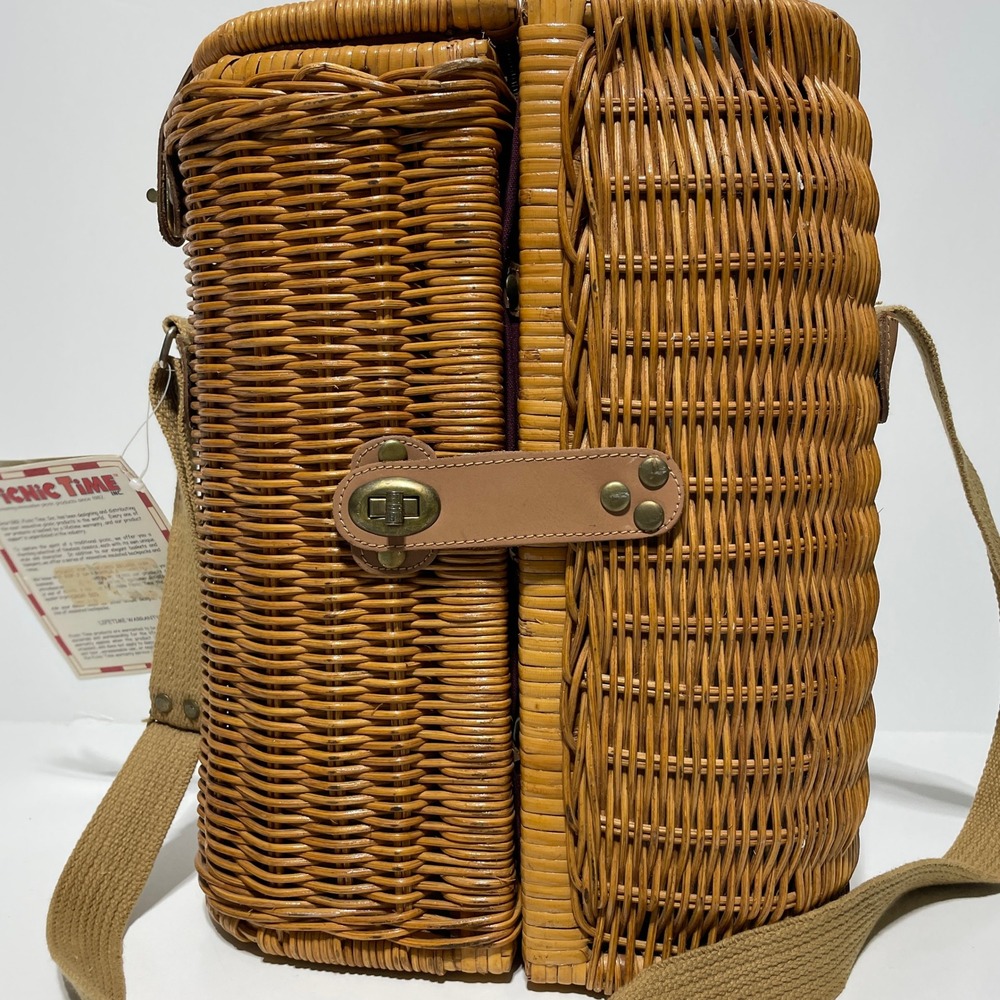 New Picnic Time Bacchus Wicker Wine Picnic Basket Set Insulated Shoulder Bag